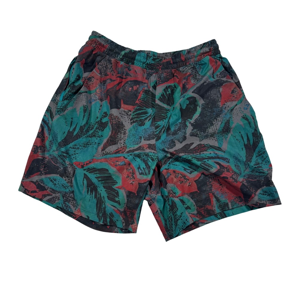 Lululemon Pace Breaker Shorts Mens L Teal Red Tropical Leaf Print 7" Inseam